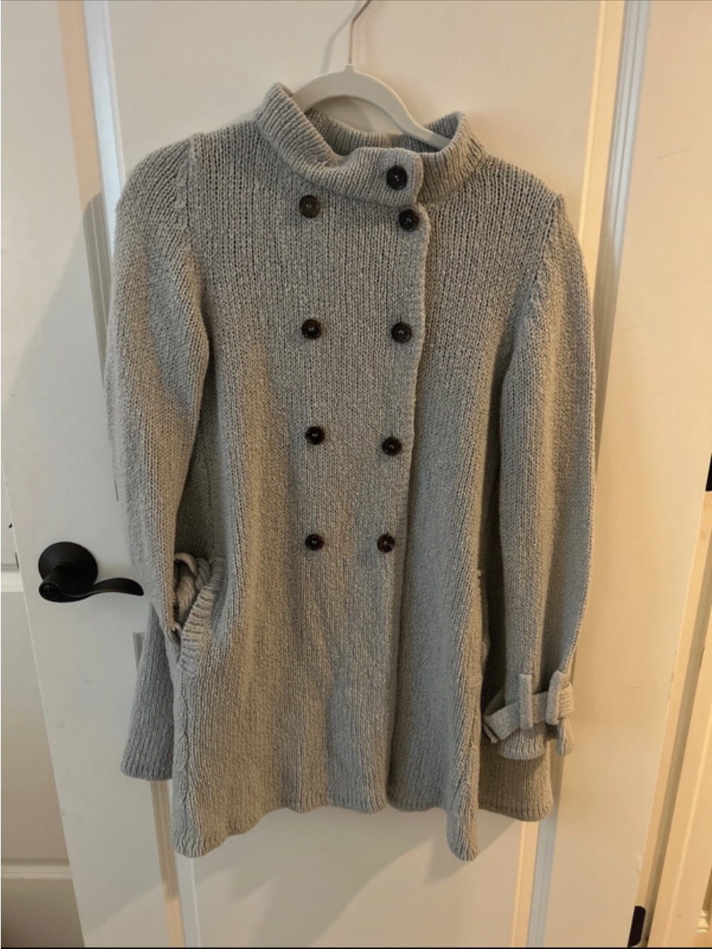 Women's Double-Breasted Gray Knit Cardigan Sweater